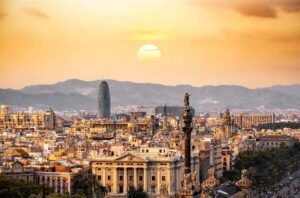 Beautiful view on sunset in Barcelona